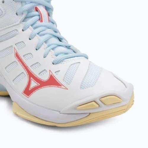 Încălțăminte de volei pentru femei Mizuno Wave Voltage 2 Mid white/calypso coral/pale banan