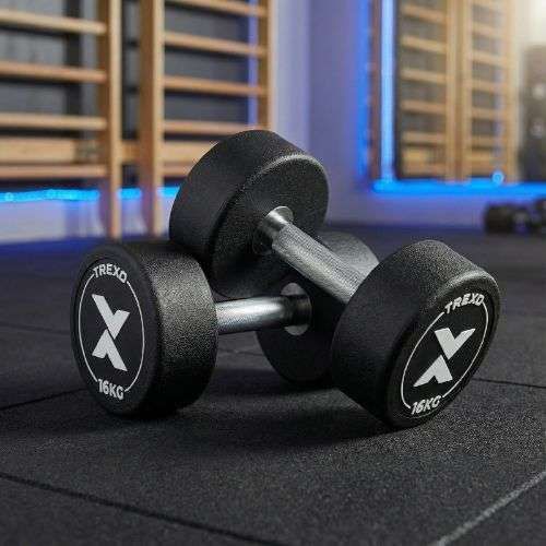 Gantera din fontă cauciucată XTREXO Pro 16 kg black