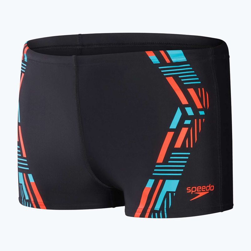 Pantaloni scurți de înot Speedo Tech Print pentru bărbați, negru/portocaliu 10