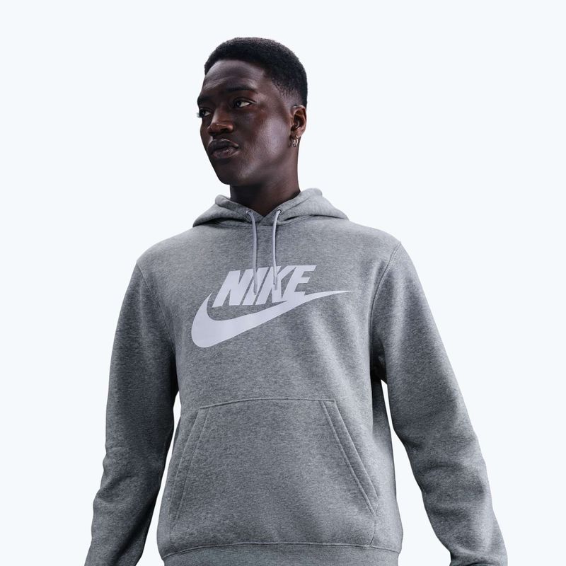 Bluză pentru bărbați Nike Club Pullover Hoodie dark grey heather/light smoke grey/white 4
