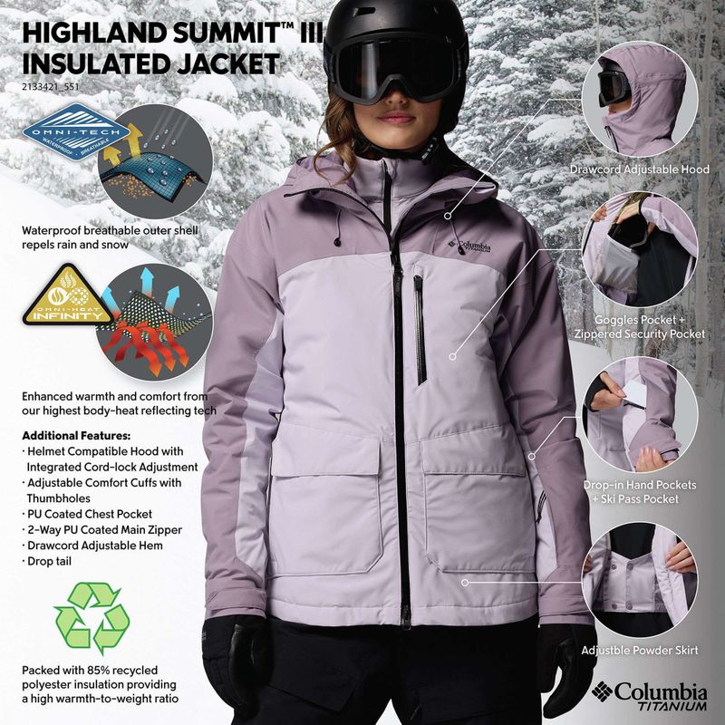 Geacă de schi pentru femei Columbia Highland Summit III Insulated lavender pearl/shale purple 14