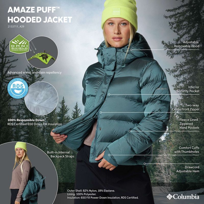 Geacă cu puf pentru femei Columbia Amaze Puff Hooded everblue high shine 12