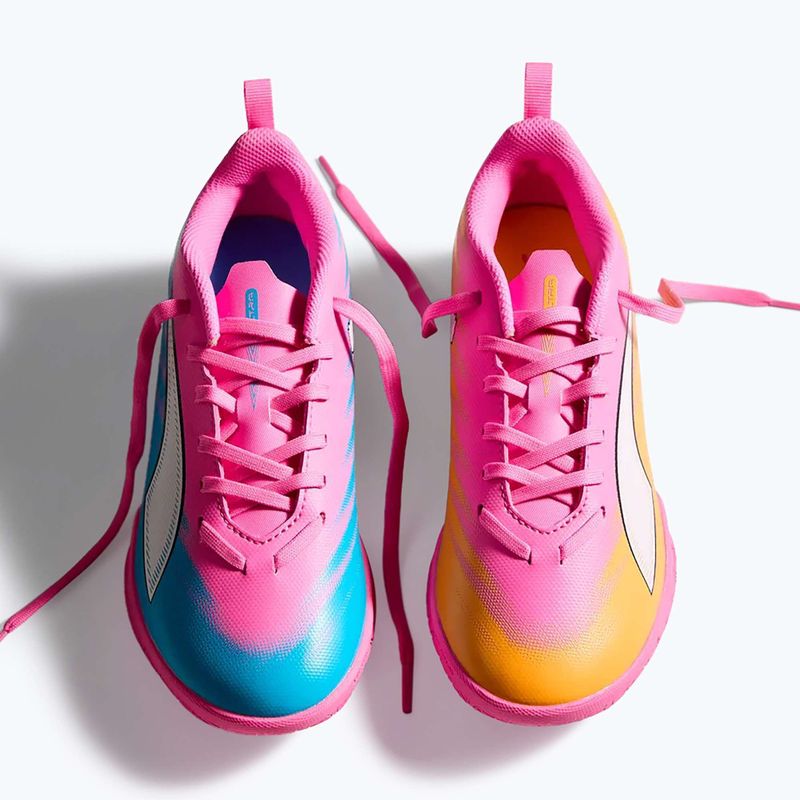 Încălțăminte de fotbal pentru copii PUMA Ultra 6 Play It Jr poison pink/puma wht/sun stream/bright aqua/puma blk 12