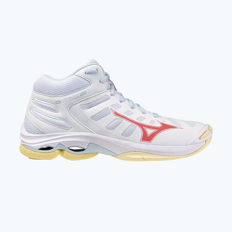 Încălțăminte de volei pentru femei Mizuno Wave Voltage 2 Mid white/calypso coral/pale banan 8