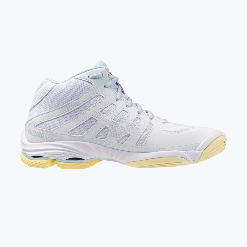 Încălțăminte de volei pentru femei Mizuno Wave Voltage 2 Mid white/calypso coral/pale banan 9