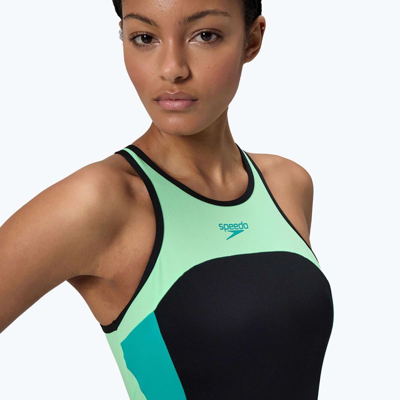 Costum de baie întreg pentru femei Speedo High Neck Splice Cross Back turquoise gem 5