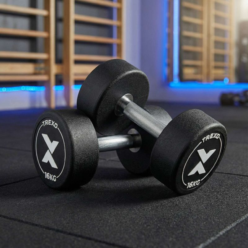 Gantera din fontă cauciucată XTREXO Pro 16 kg black 3