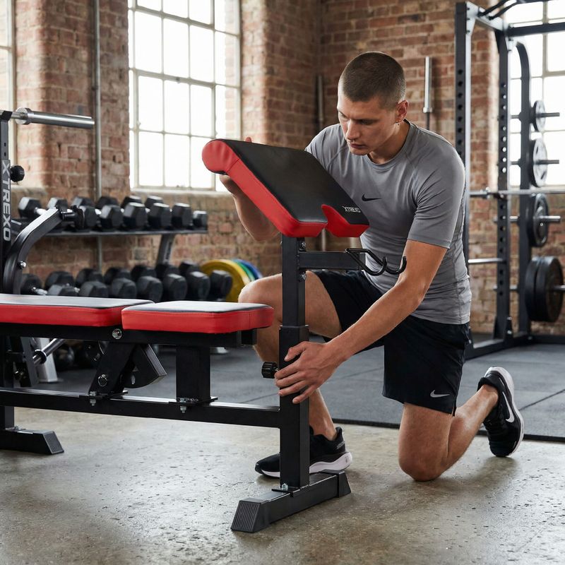 Bancă de antrenament  XTREXO BenchFit Max cu suport și bară neagră 5